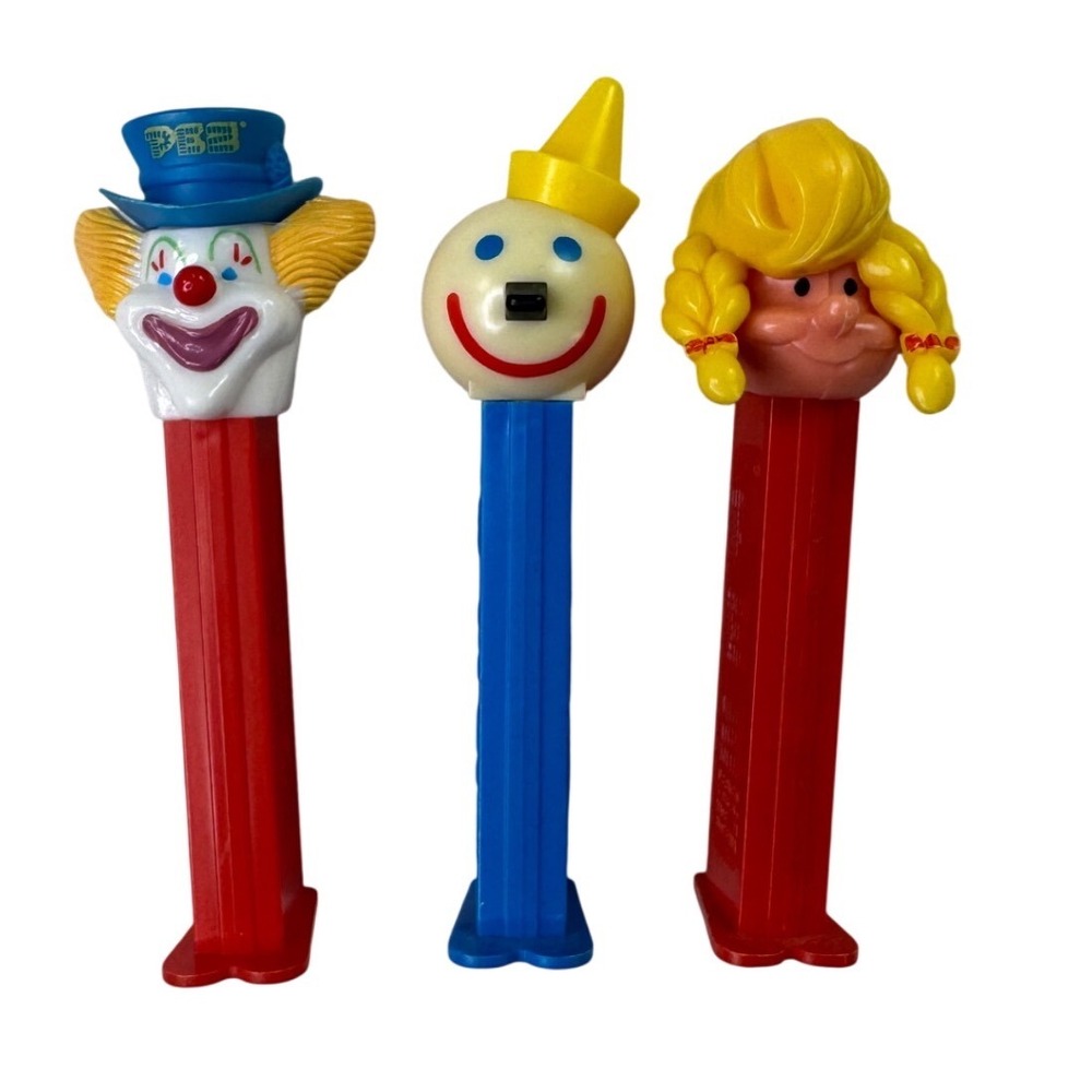 Vintage PEZ Dispenser Lot Jack In The Box Clown Blue Hat Girl Pigtails 3pc